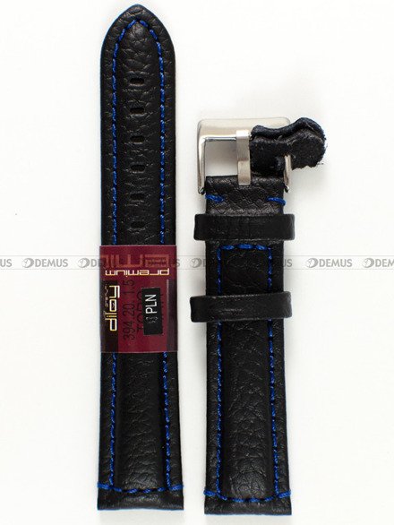 Pasek skórzany do zegarka - Diloy 394.20.1.5 - 20 mm czarny