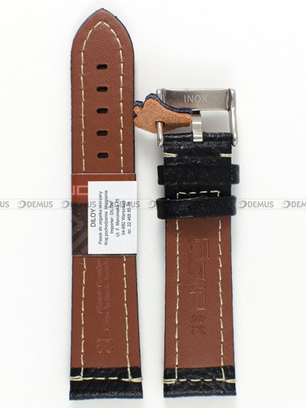 Pasek skórzany do zegarka - Diloy 394.22.1.22 - 22 mm czarny
