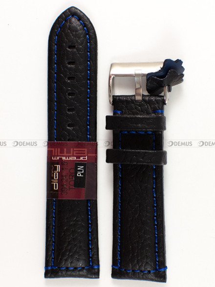 Pasek skórzany do zegarka - Diloy 394.24.1.5 - 24 mm czarny