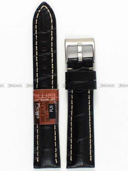Pasek skórzany do zegarka - Diloy 395.20.1.22 - 20 mm czarny
