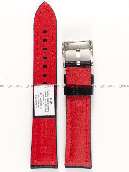 Pasek skórzany do zegarka - Diloy 395.20.1.6 - 20 mm czarny