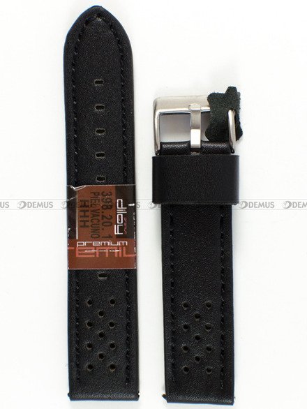 Pasek skórzany do zegarka - Diloy 398.20.1 - 20 mm czarny