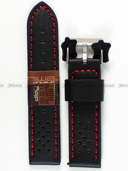 Pasek skórzany do zegarka - Diloy 398.22.1.6 - 22 mm czarny