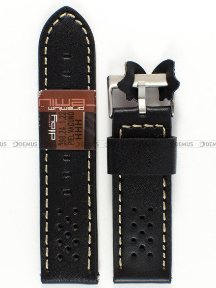 Pasek skórzany do zegarka - Diloy 398.24.1.22 - 24 mm czarny