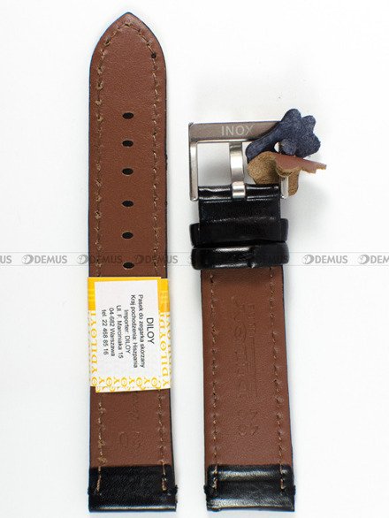 Pasek skórzany do zegarka - Diloy 401.20.1 - 20 mm czarny