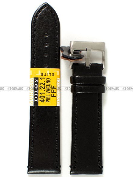 Pasek skórzany do zegarka - Diloy 401.22.1 - 22 mm czarny