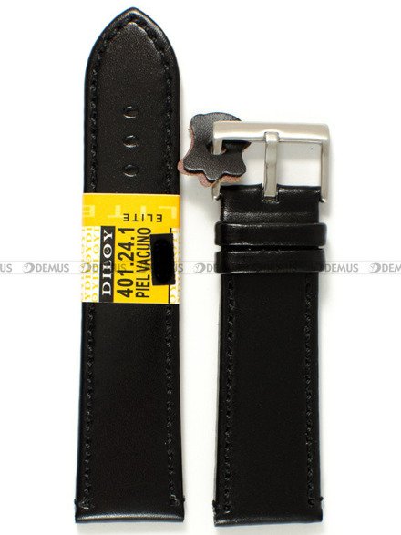 Pasek skórzany do zegarka - Diloy 401.24.1 - 24 mm czarny