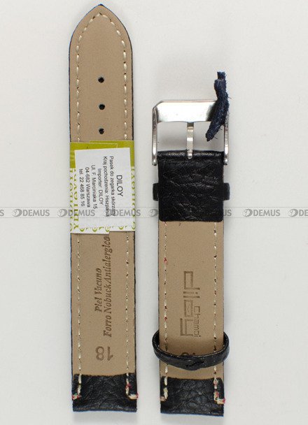 Pasek skórzany do zegarka - Diloy P206.18.1.6 - 18 mm czarny