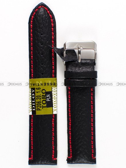 Pasek skórzany do zegarka - Diloy P206.20.1.6 - 20 mm czarny