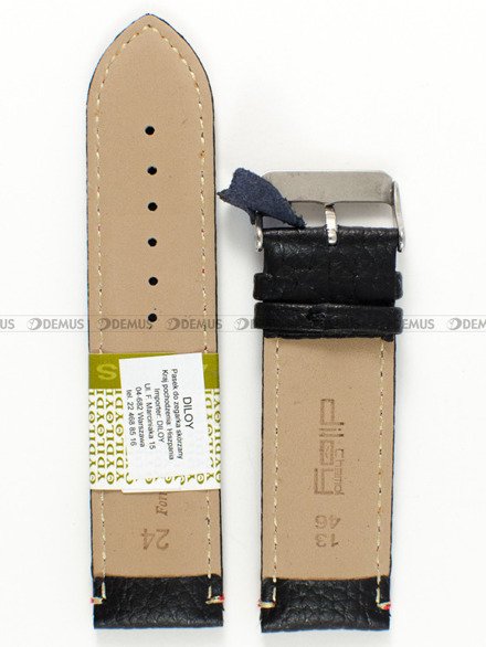 Pasek skórzany do zegarka - Diloy P206.24.1.6 - 24 mm czarny