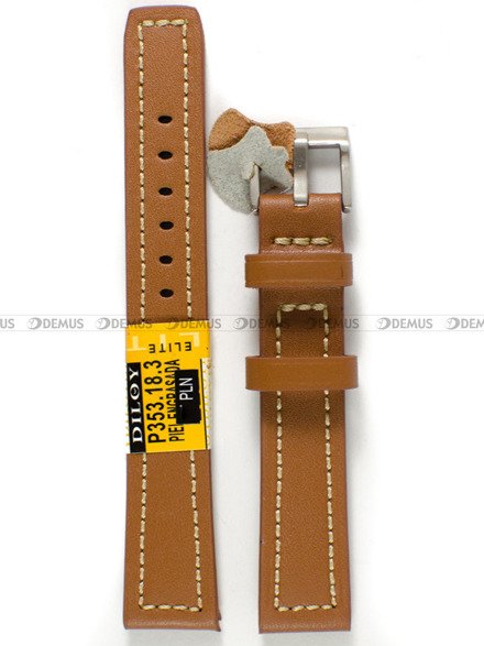 Pasek skórzany do zegarka - Diloy P353.18.3 - 18 mm brązowy