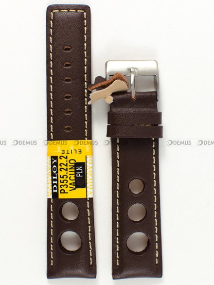 Pasek skórzany do zegarka - Diloy P355.22.2 - 22 mm brązowy