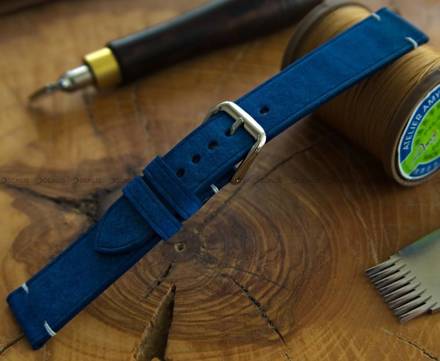 Pasek skórzany ręcznie robiony A. Kucharski Leather - Conceria Il Ponte Maya Simple - blue/white 26 mm