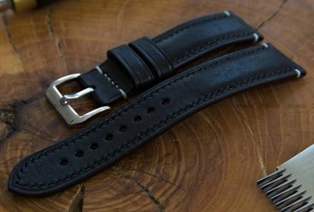 Pasek skórzany ręcznie robiony A. Kucharski Leather - Conceria Il Ponte Maya - black/black 16 mm