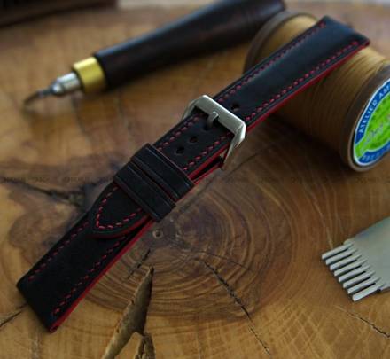 Pasek skórzany ręcznie robiony A. Kucharski Leather - Conceria Il Ponte Maya - black/red 16 mm