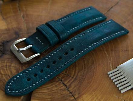 Pasek skórzany ręcznie robiony A. Kucharski Leather - Conceria Il Ponte Maya - turquoise/white 16 mm
